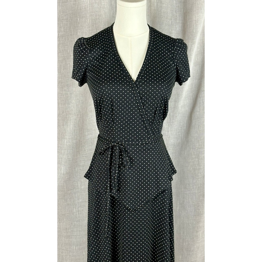 Vintage 70's Polka Dot Peplum Dress Parisian Chic French Girl Dark Academia Sz S - Picture 4 of 12